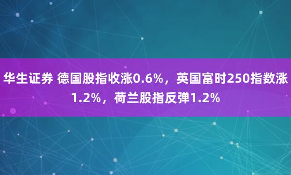 华生证券 德国股指收涨0.6%，英国富时250指数涨1.2%，荷兰股指反弹1.2%