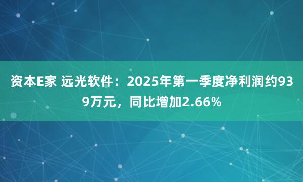 资本E家 远光软件：2025年第一季度净利润约939万元，同比增加2.66%